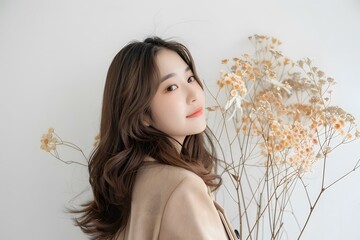 Naklejka premium Beautiful Asian Woman with Flowers