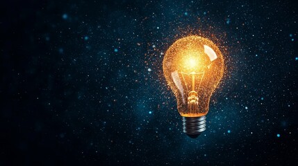 A glowing light bulb illuminating the darkness, symbolizing creativity and innovation in a cosmic backdrop.