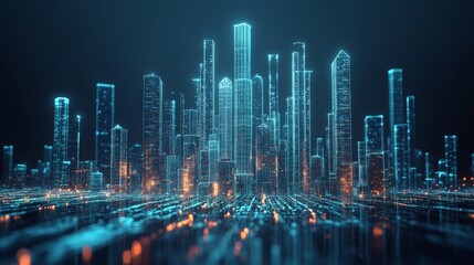 Obraz premium Digital Cityscape: A Futuristic Vision of Urban Life.