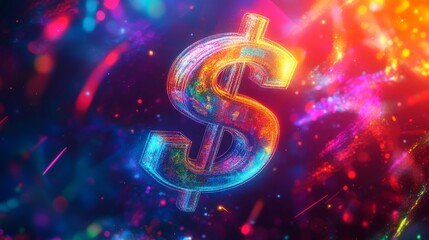 Abstract Dollar Sign With Colorful Lights.