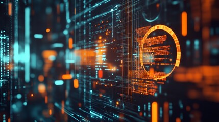 Fototapeta premium Futuristic digital background featuring glowing data streams and abstract circuit patterns, epitomizing advanced technology and data flow.