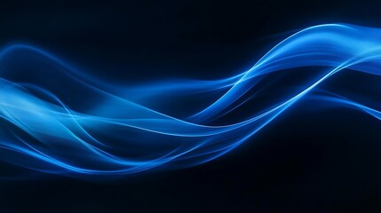 Smooth flowing blue wave-like lines overlapping on a dark black background, creating a sleek and serene abstract design