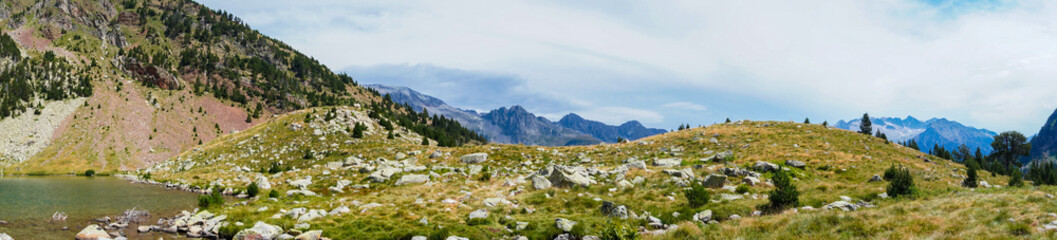 Beautiful panoramic view of a Pyrenean landscape on a cloudy day.