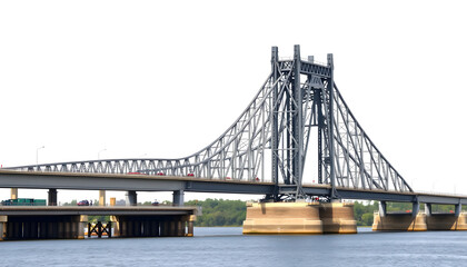 Cape Fear Memorial Bridge steel vertical-lift bridge in Wilmington North Carolina. Carries US17 highway between  Brunswick  and New Hanover County isolated with white highlights, png