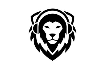 Lion with headphone logo icon design silhouette vector illustration