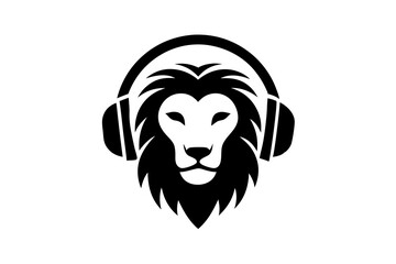 Lion with headphone logo icon design silhouette vector illustration