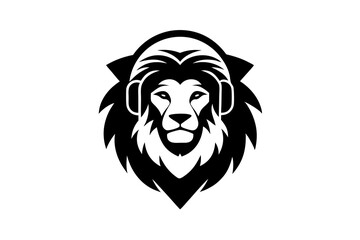 Lion with headphone logo icon design silhouette vector illustration