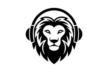 Lion with headphone logo icon design silhouette vector illustration