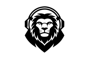 Lion with headphone logo icon design silhouette vector illustration