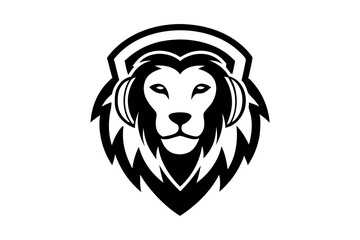 Lion with headphone logo icon design silhouette vector illustration