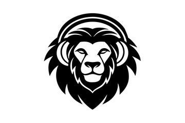 Lion with headphone logo icon design silhouette vector illustration