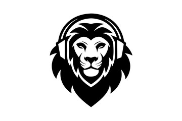 Lion with headphone logo icon design silhouette vector illustration