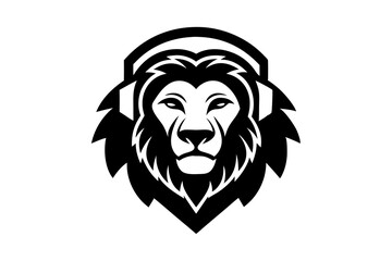 Lion with headphone logo icon design silhouette vector illustration