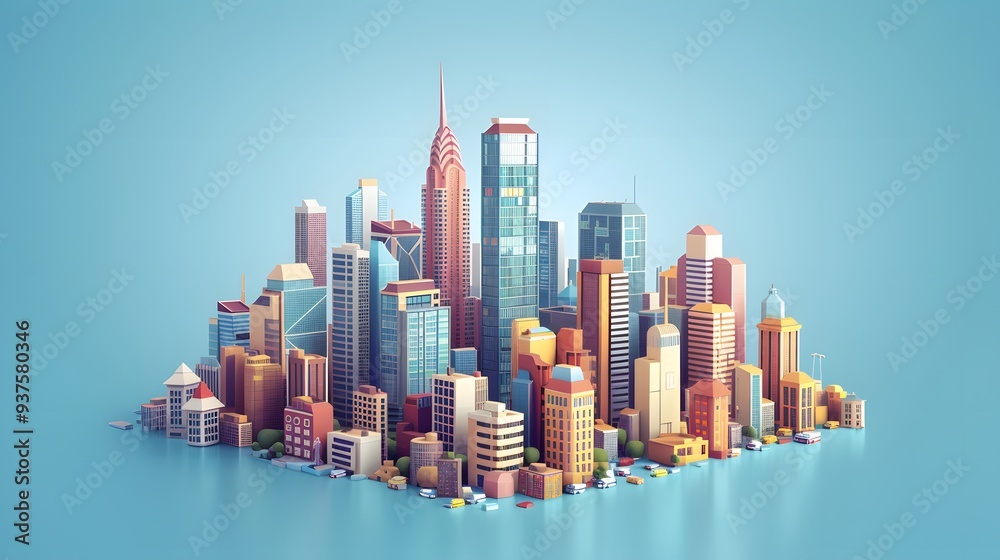 Wall mural Illustration of a modern 3D cityscape in  format AI generated illustration