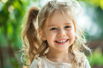 Fototapeta premium Little Girl Smiling Joyfully in a Park
