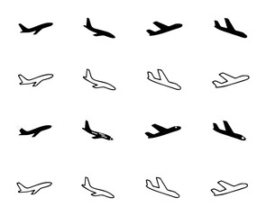 Arrivals and departure plane signs. Airport Sign. Simple icons, airplane landing and takeoff. Airport icons set: departures, arrivals. Vector illustration Aircraft or Airplane
