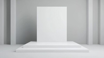 Fototapeta premium White 3D stage with subtle lighting and smooth surfaces, minimalist design, elegant simplicity