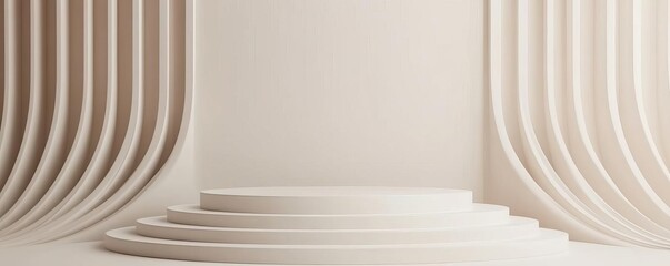 Fototapeta premium White 3D podium with subtle curves and neutral colors, minimalist display, modern focus