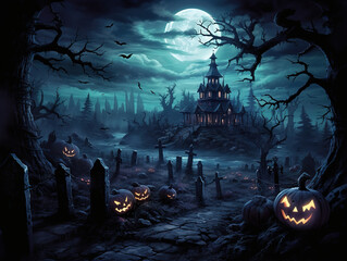 Eyecatching A wizard pumkin owls in halloween party of moonlight in forest