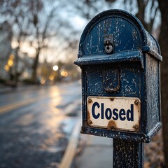 Old Mailbox with 'Closed' Sign on a Quiet, Empty Street