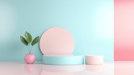 Fototapeta premium Minimalist 3D podium with soft reflections and pastel colors, modern display, elegant design
