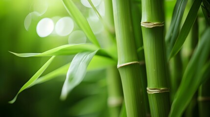 Fototapeta premium Macro shot of a bamboo shoot a symbol of rejuvenation and growth in a spa AI generated illustration