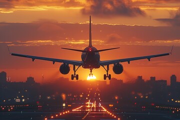 Airplane at sunset - back lit