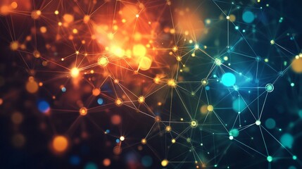 Obraz premium Abstract Network with Orange and Blue Lights.