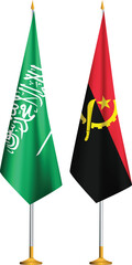 Angola,Saudi Arabia flags together.Angolan,KSA small table flags