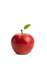 A shiny apple with a smooth surface and a brown stem, set against a white background.