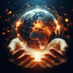 A person holding a globe with the world in the palm of their hands