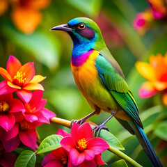 Fototapeta premium A colourful bird-with a colourful background with