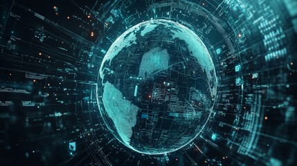 Obraz premium Digital Earth: Global Network and Data Flow.