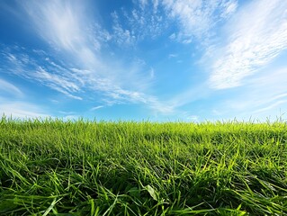 Fototapeta premium Picturesque Meadow with Clear Blue Sky and Vibrant Green Grass