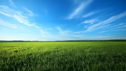 Obraz premium Majestic Countryside Landscape with Lush Green Meadow and Clear Blue Sky