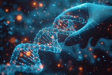 Doctor or scientist using smart visual interface screen,information molecule and DNA helix structure,virus,stem cells,cell sample ,concept healthcare,medical,science,technology,biology development