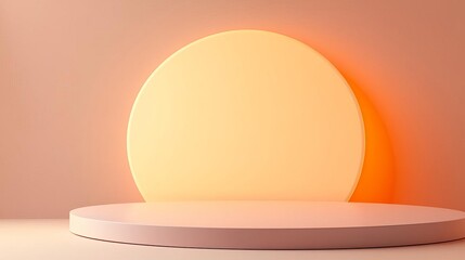 Circular 3D display with soft lighting and smooth curves, clean platform, elegant simplicity