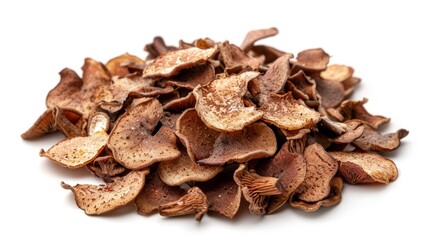 Dried Shiitake Mushrooms Heap on White Background