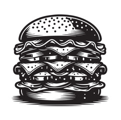 Obraz premium Silhouette Vector Illustration Double cheeseburger drawing