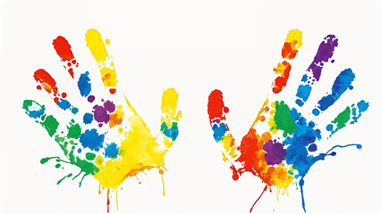 multicolored paint with handprints