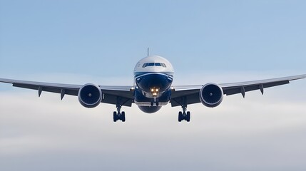 Fototapeta premium Commercial Airliner In Flight Against Cloudy Sky Captured During Takeoff Or Landing