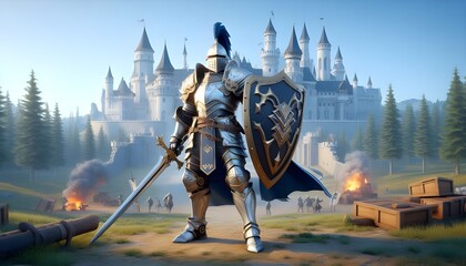 Naklejka premium game character of a medieval knight in shining armor