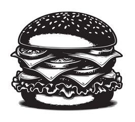 Silhouette Vector Illustration Double cheeseburger drawing