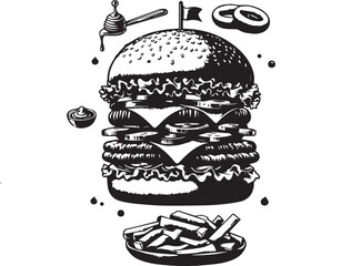 Silhouette Vector Illustration Double cheeseburger drawing