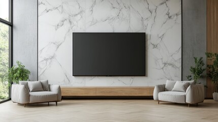 Modern Living Room Interior with Large TV and Elegant Furniture