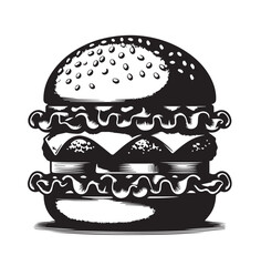 Silhouette Vector Illustration Double cheeseburger drawing