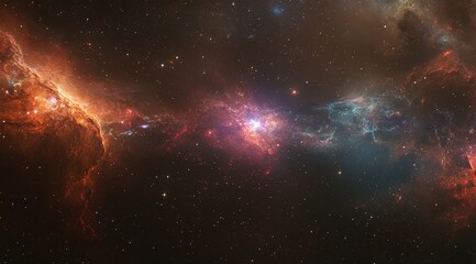 Obraz premium Expansive Galactic Nebula With Brilliant Blue and Red Hues in the Vast Cosmos