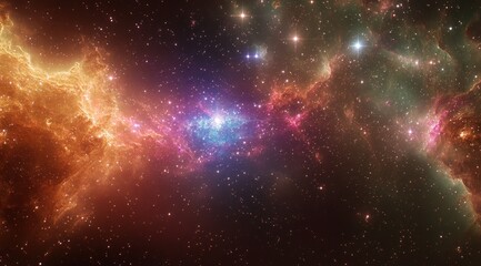 Obraz premium Luminous Stellar Nebula With Brilliant Blue and Orange Clouds in the Expansive Cosmos