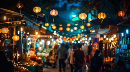 Obraz premium Night Market in Southeast Asia with Vibrant Lanterns