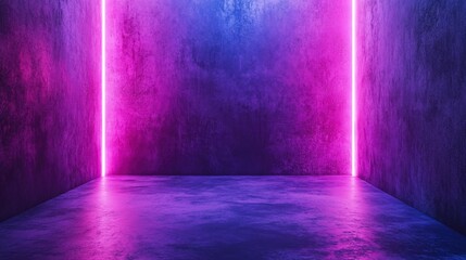 Empty space Floor and wall background with neon colored tone , grunge background, violet background. Generative ai